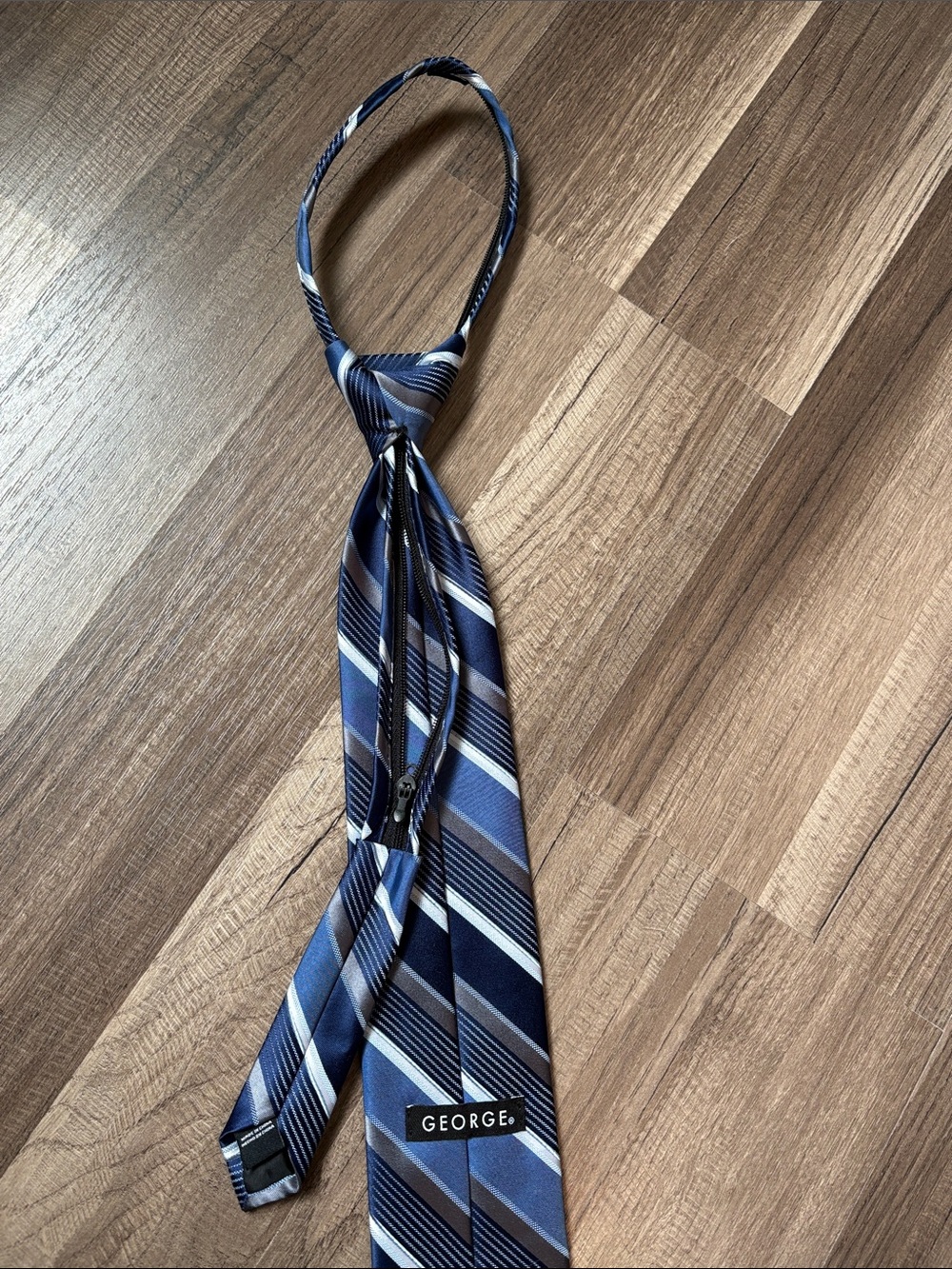 George Navy, Light Blue, Gray Striped Tie No-tie, zipper adjustable tie - Picture 3 of 6